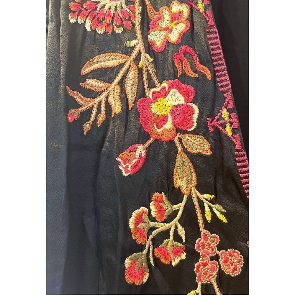 Johnny Was S Workshop Lilith Satin Floral Embroidered Wrap Dress Black Boho Chic - Picture 12 of 16